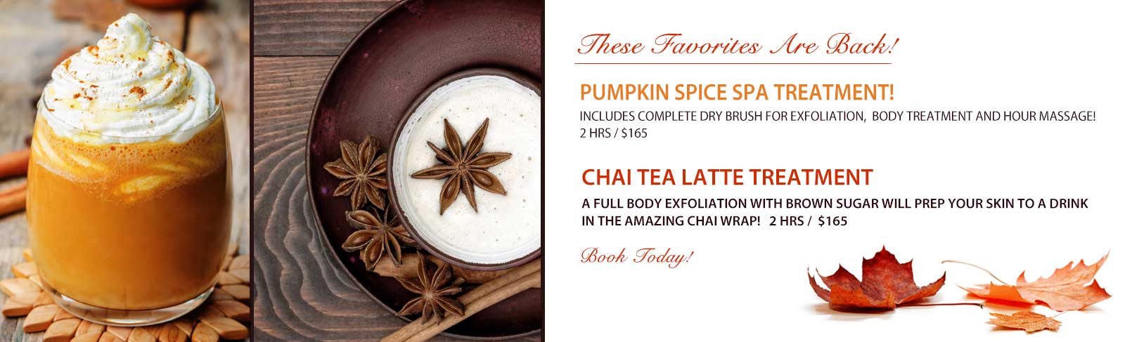 Pacific Tranquility Massage Chia Tea Latte and Pumpkin Spice Spa Treatment. Schedule Your Relaxation Body Treatments Today! Exclusively at Pacific Tranquility Massage in Bremerton WA
